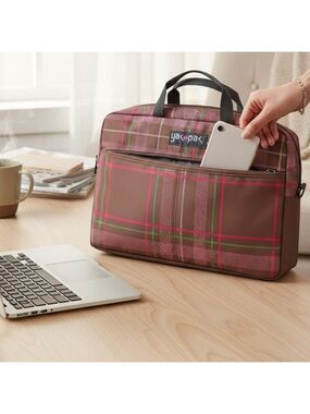 Vintage Yak Pak Plaid Laptop Case Bag Padded Pink Brown 90s Y2K Retro PC Sleeve